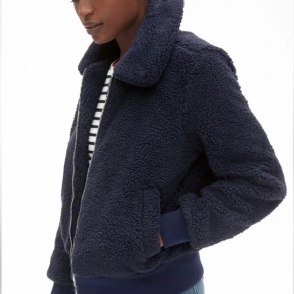 Gap Blue Teddy Sherpa Bomber Jacket Size Large - Picture 1 of 6